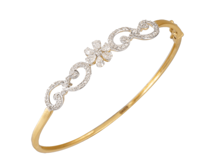 18KT (750) Yellow Gold And Diamond Bangle For Women For Discount