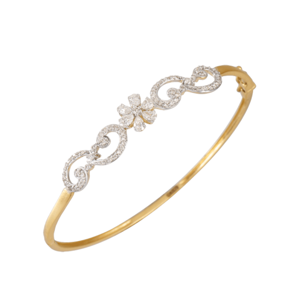 18KT (750) Yellow Gold And Diamond Bangle For Women For Discount