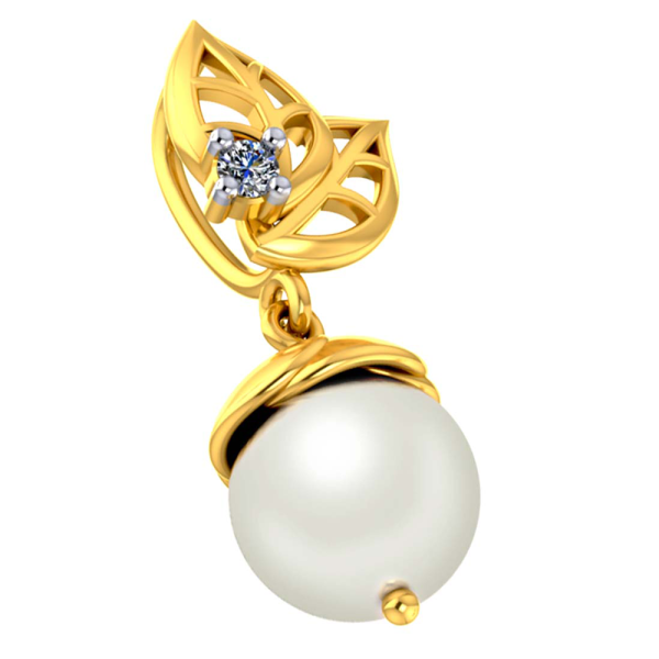 14k Alluring Pearl Drop Diamond Pendant For Women From Pc Chandra For Cheap