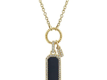 Shy Creation Diamond Black Onyx Dog Tag Pendant Necklace For Cheap