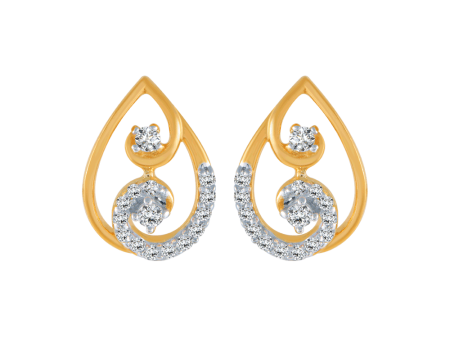 14KT (585) Yellow Gold And Diamond Stud Earrings For Women on Sale