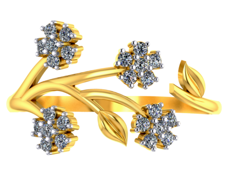 Exquisite 14k Gold Flower Branch Design Diamond Ring For Women Online Sale