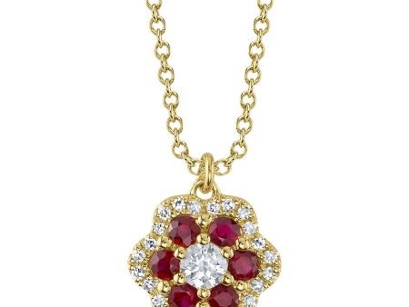 Shy Creation Diamond & Ruby Flower Necklace Online