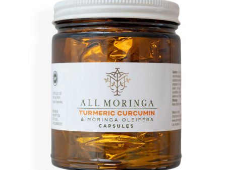 Premium Organic Turmeric Curcumin & Moringa Oleifera In Vegan Capsules Glass Jar - 1 month supply | All Moringa Online now