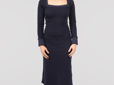 Cotton Knit Midi Dress In Navy Sale