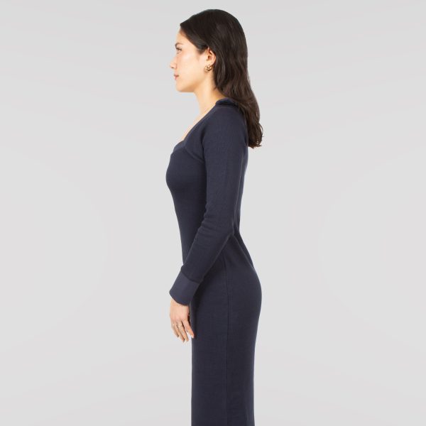 Cotton Knit Midi Dress In Navy Sale