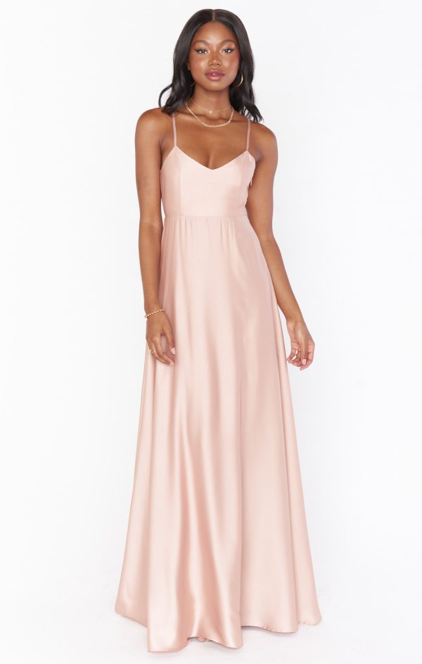 Faith Maxi Dress ~ Rose Gold Luxe Satin on Sale