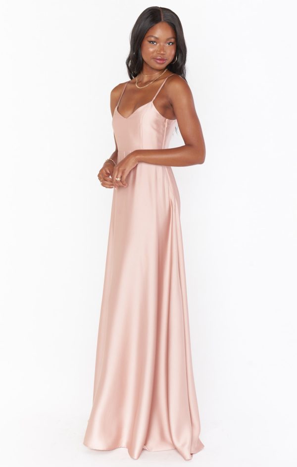 Faith Maxi Dress ~ Rose Gold Luxe Satin on Sale