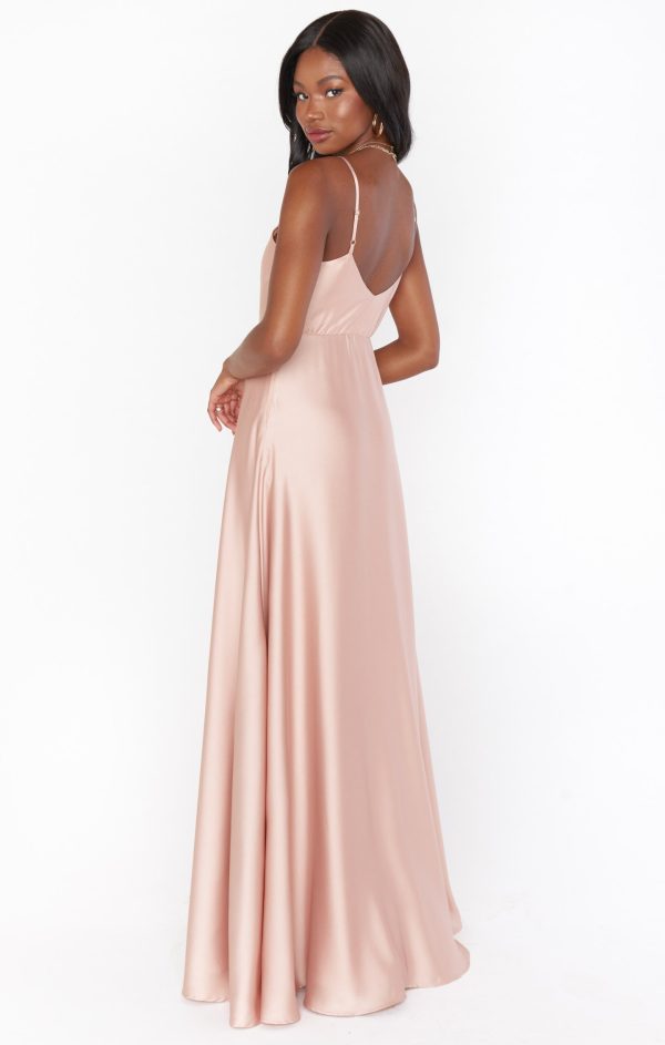 Faith Maxi Dress ~ Rose Gold Luxe Satin on Sale