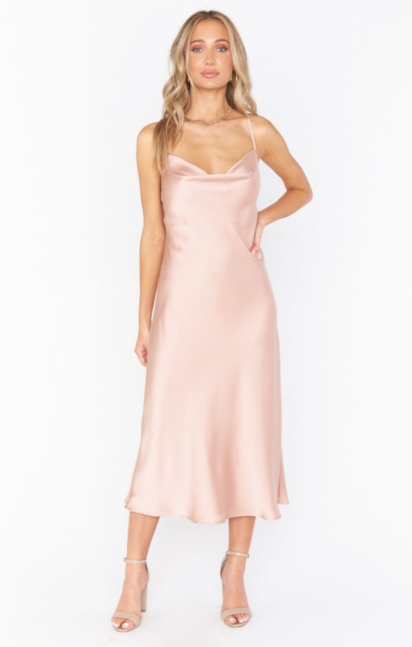 Verona Cowl Dress ~ Rose Gold Luxe Satin Hot on Sale