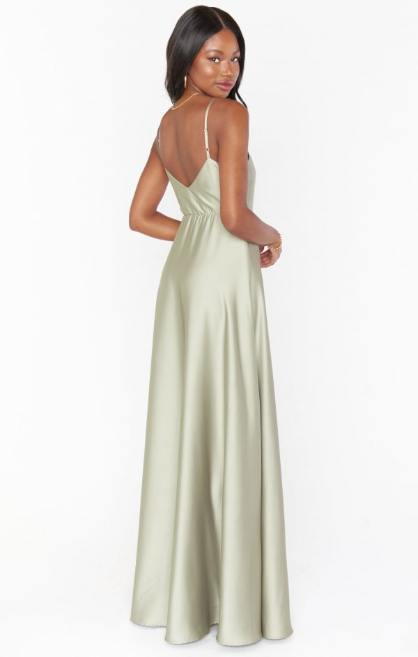 Faith Maxi Dress ~ Moss Green Luxe Satin For Discount