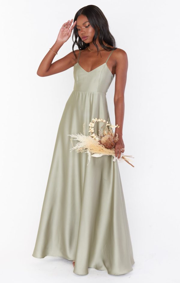 Faith Maxi Dress ~ Moss Green Luxe Satin For Discount