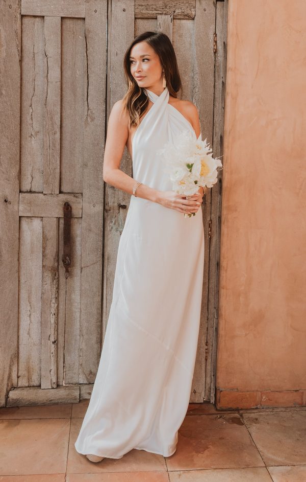 Jasmine Halter Maxi Dress ~ Ivory Luxe Satin Discount