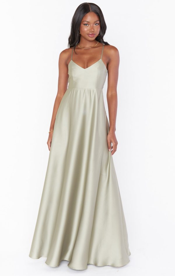 Faith Maxi Dress ~ Moss Green Luxe Satin For Discount