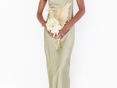 Tuscany Maxi Slip Dress ~ Moss Green Luxe Satin Online now