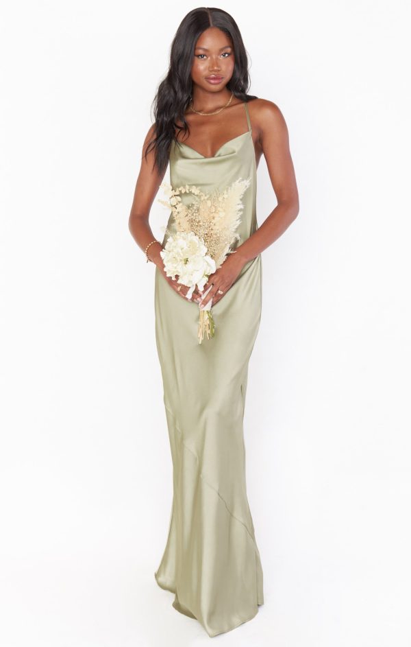 Tuscany Maxi Slip Dress ~ Moss Green Luxe Satin Online now