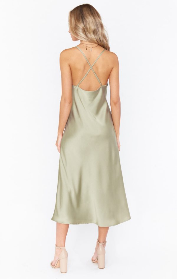 Verona Cowl Dress ~ Moss Green Luxe Satin Cheap