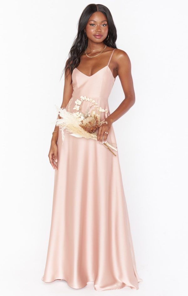 Faith Maxi Dress ~ Rose Gold Luxe Satin on Sale