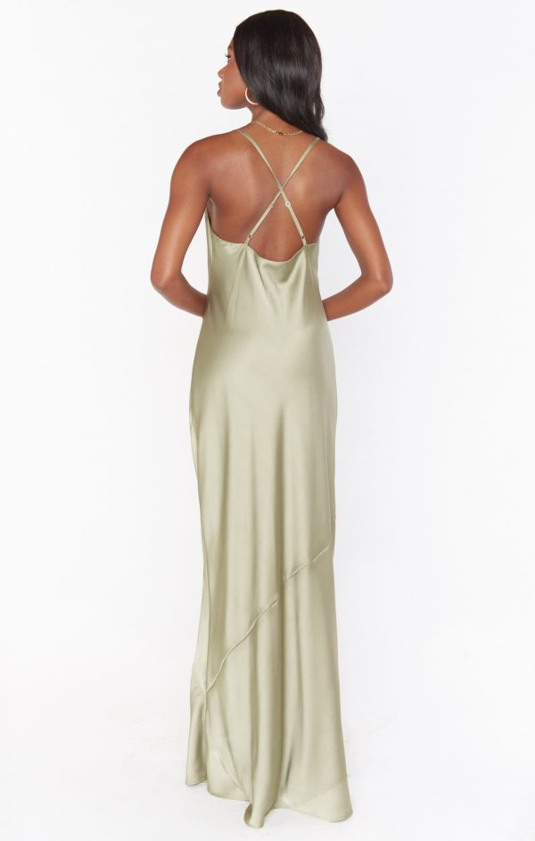 Tuscany Maxi Slip Dress ~ Moss Green Luxe Satin Online now