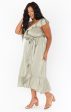 Samantha Ruffle Wrap Dress ~ Moss Green Luxe Satin Sale