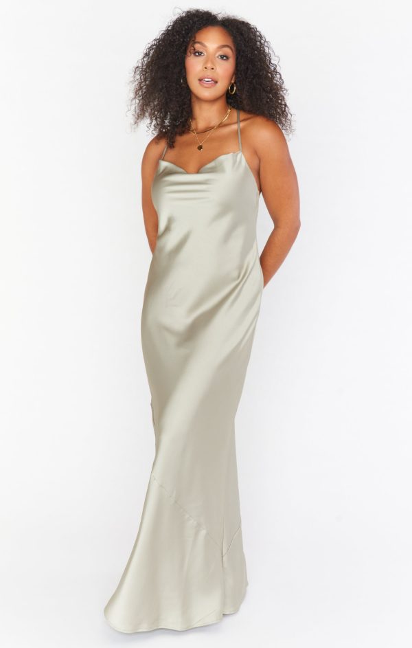 Tuscany Maxi Slip Dress ~ Moss Green Luxe Satin Online now