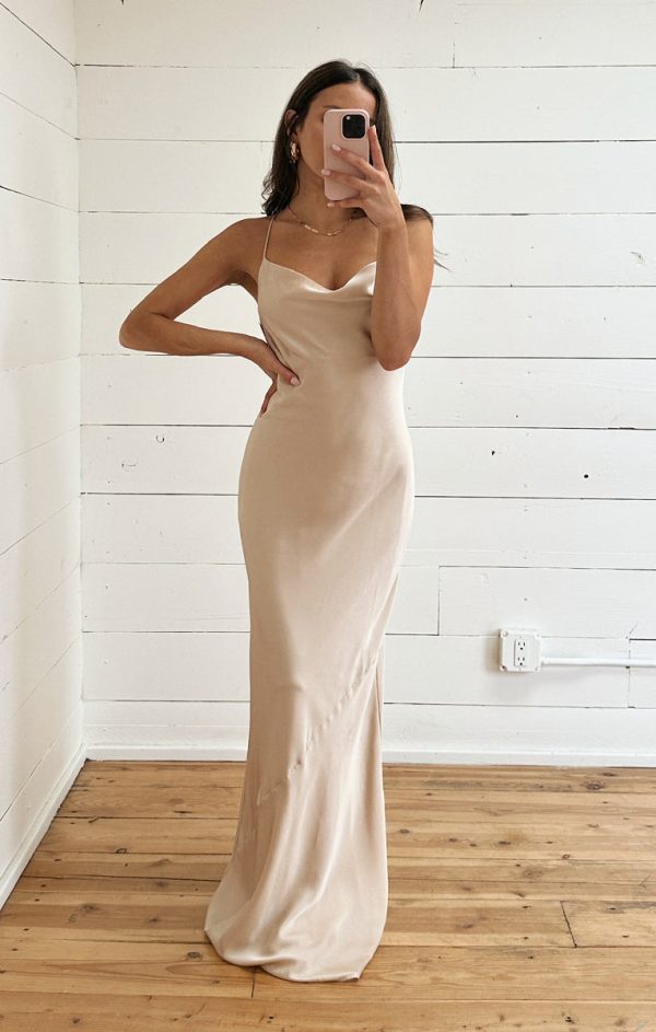 Tuscany Maxi Slip Dress ~ Champagne Luxe Satin Online