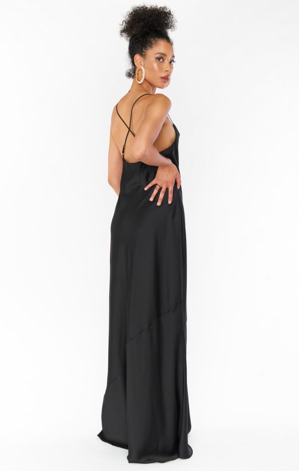 Tuscany Maxi Slip Dress ~ Black Luxe Satin Cheap