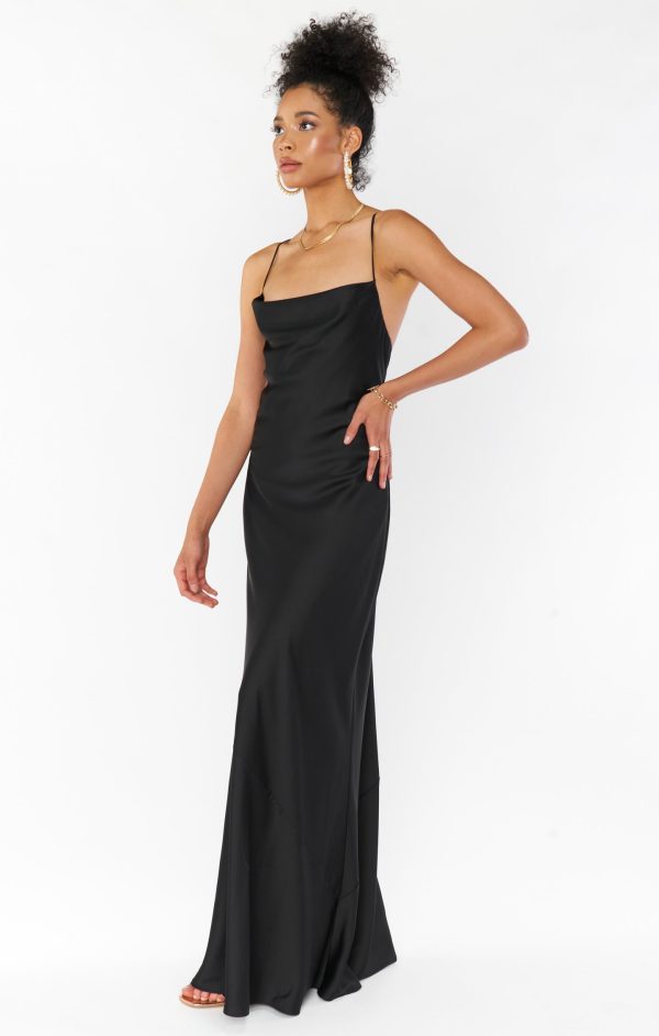 Tuscany Maxi Slip Dress ~ Black Luxe Satin Cheap